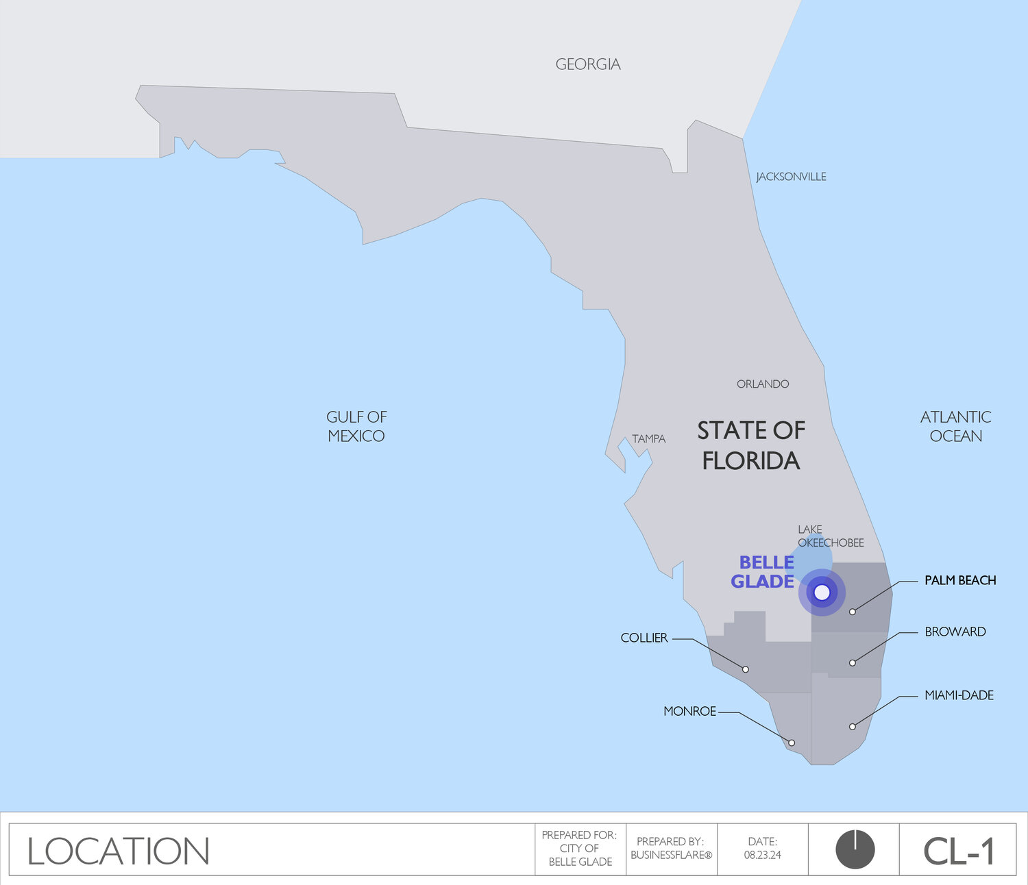 Belle Glade in western Palm Beach County, on the southeastern shore of Lake Okeechobee, within Florida's Glades region. BusinessFlare®.